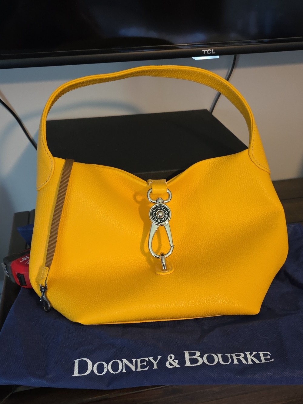 Dooney & Bourke Luca Leather Yellow Shoulder Bag with Signature Clasp